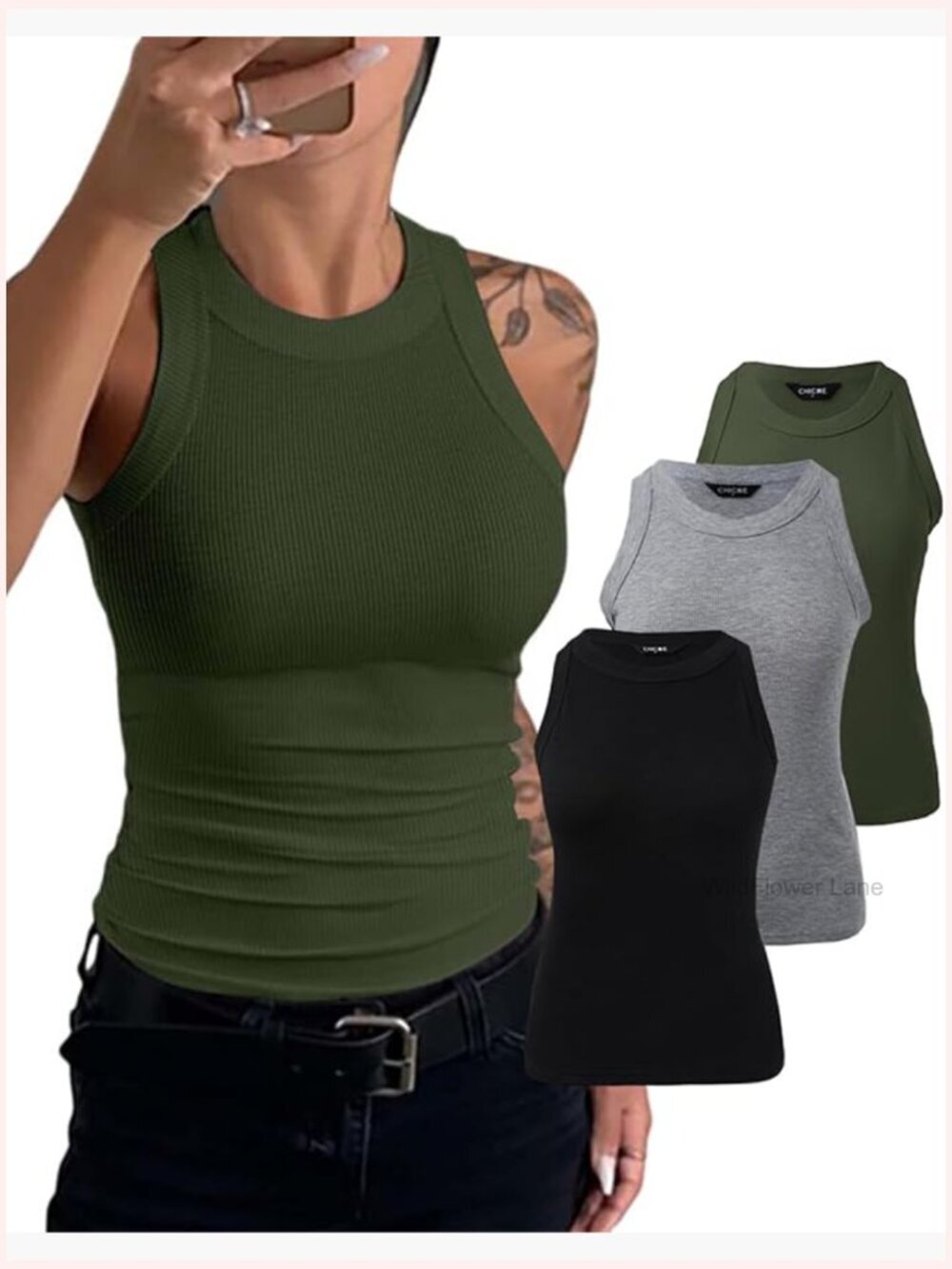 3 Pack Women Sleeveless Ribbed Tank Tops Stretch Cami Basic Layering Tee
